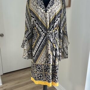 INC International Concepts Black and Yellow Geometric Dress